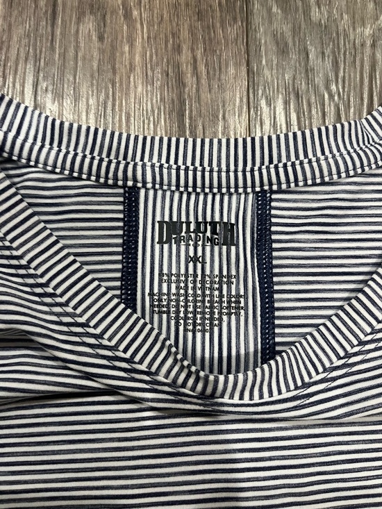 Duluth Trading Co Navy and White Striped Short Sleeve Tee - Picture 2 of 4